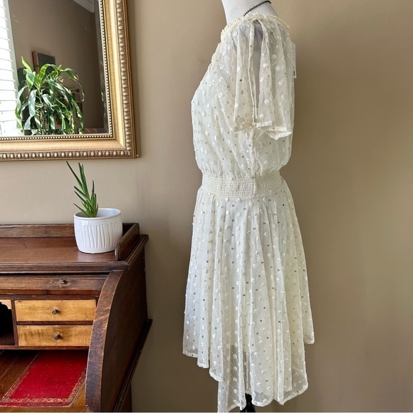 Anthropologie Leifnotes Polka Dot Dress White Ivory Sequin Flutter Sleeve 4 NWT - Picture 6 of 14